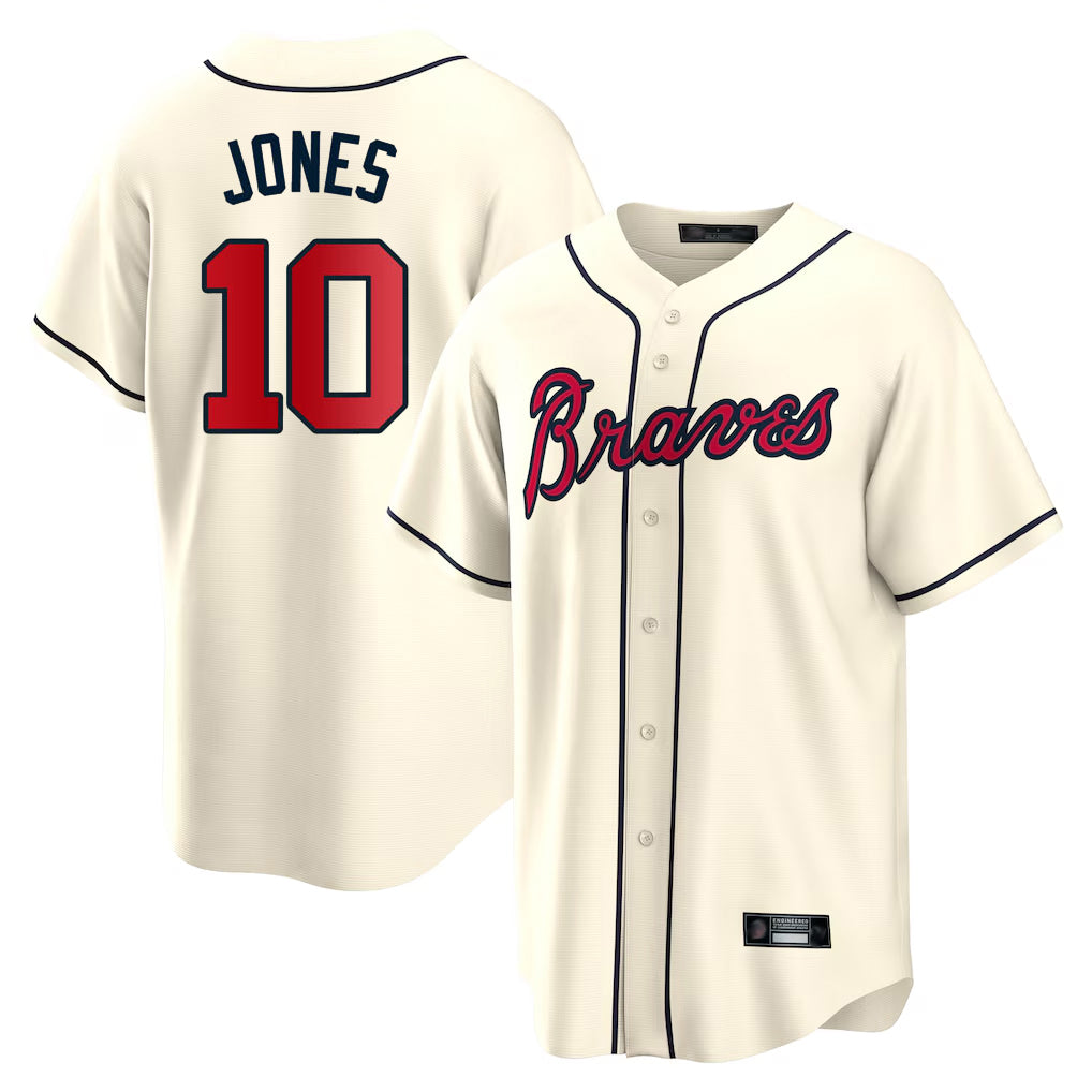 Atlanta Braves #10 Chipper Jones Player Cream Home Game Stitched Baseball Jersey