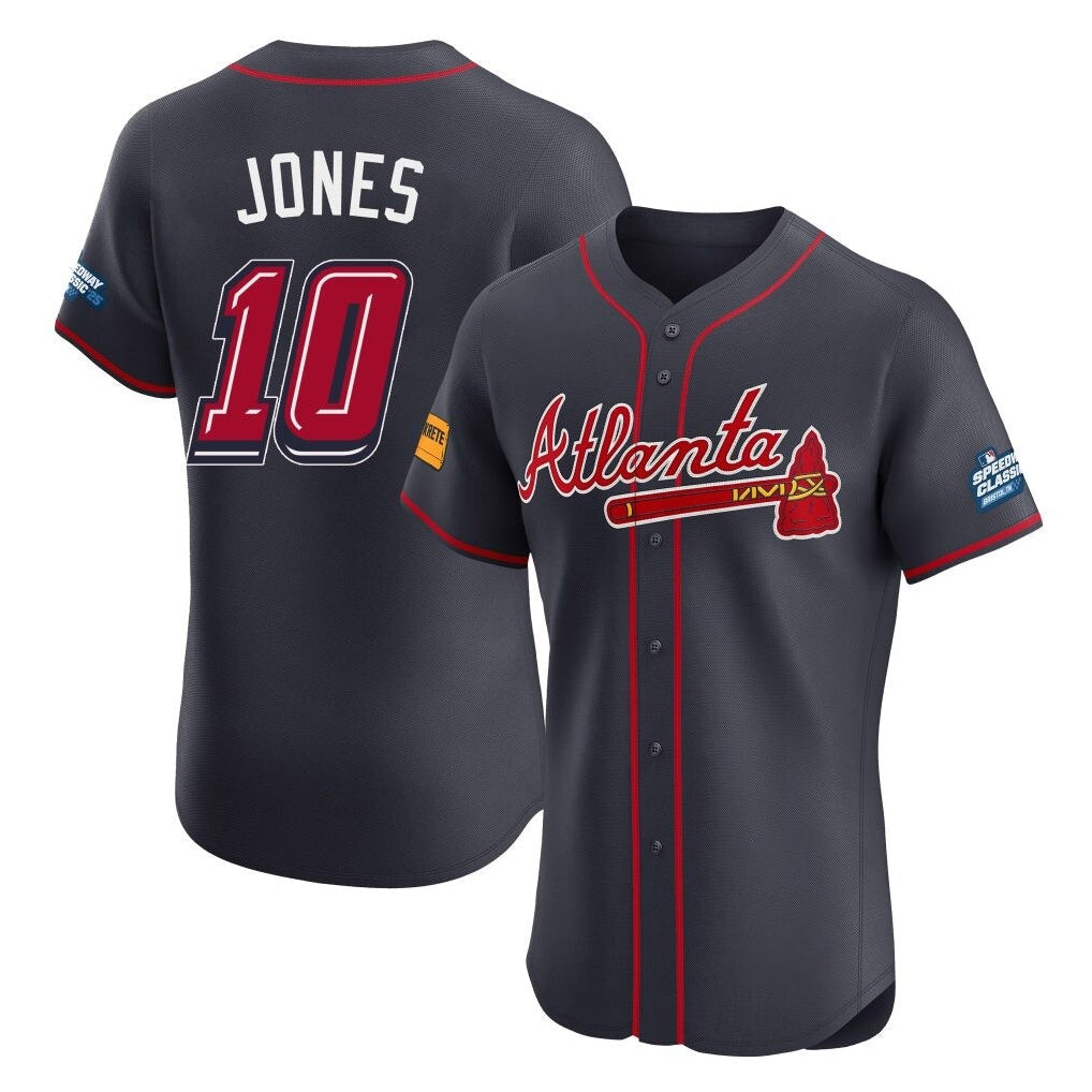 Atlanta Braves #10 Chipper Jones Player Navy 2025 Speedway Classic Limited Elite Home Game Stitched Baseball Jersey