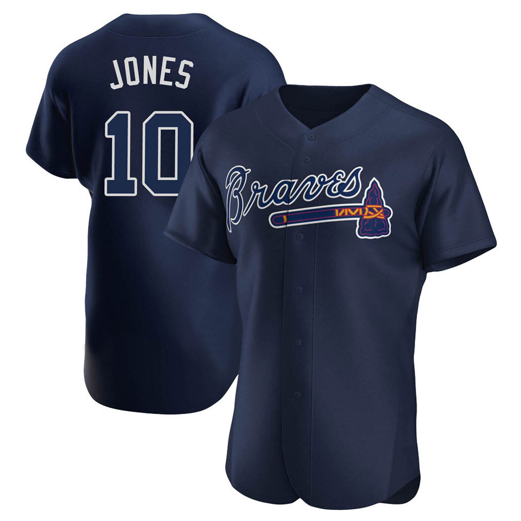 Atlanta Braves #10 Chipper Jones Player Navy Alternate Limited Elite Home Game Stitched Baseball Jersey