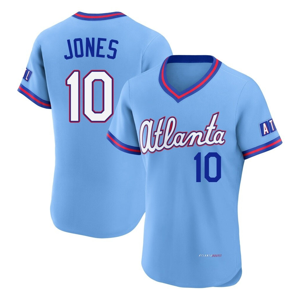 Atlanta Braves #10 Chipper Jones Player Powder Blue 2026 City Connect T-shirt Limited Elite Home Game Stitched Baseball Jersey