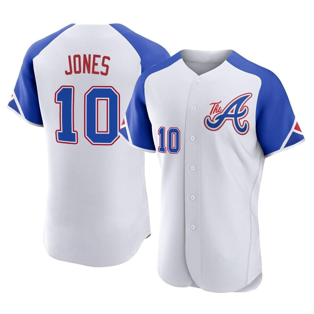 Atlanta Braves #10 Chipper Jones Player White City Connect Limited Elite Home Game Stitched Baseball Jersey