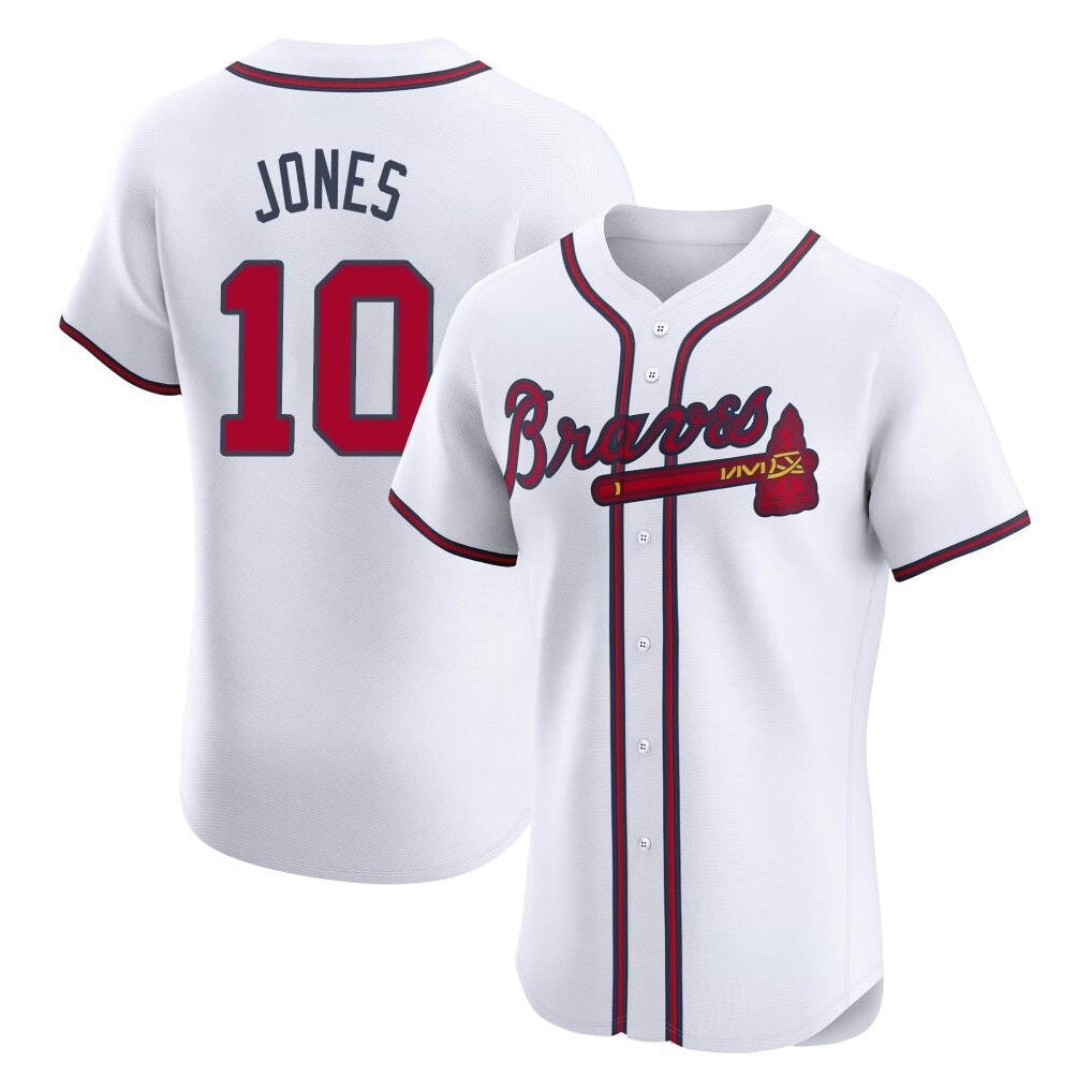 Atlanta Braves #10 Chipper Jones Player White Limited Elite Home Game Stitched Baseball Jersey