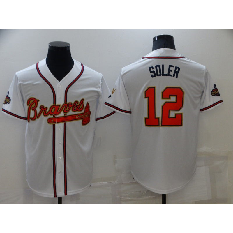 Atlanta Braves #12 Jorge Soler 2022 White Gold World Series Champions Program Cool Base Stitched Baseball Jersey