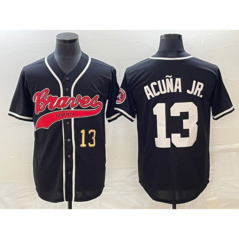 Atlanta Braves #13 Ronald Acuna Jr Number Black Cool Base Stitched Baseball Jersey
