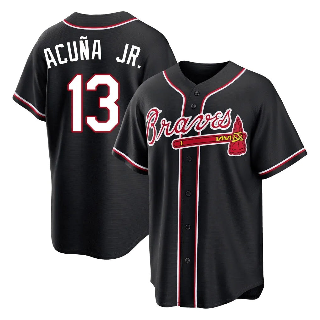 Atlanta Braves #13 Ronald Acuna Jr Player Black Fashion Out Game Stitched Baseball Jersey