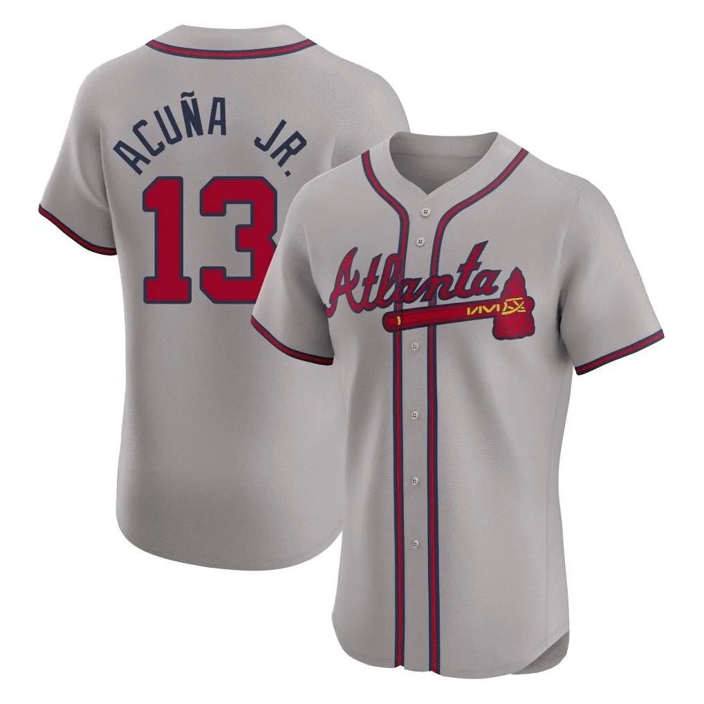 Atlanta Braves #13 Ronald Acuna Jr Player Gray Limited Elite Home Game Stitched Baseball Jersey