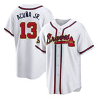 Atlanta Braves #13 Ronald Acuna Jr Player White Gold Home Game Stitched Baseball Jersey