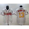 Atlanta Braves #13 Ronald Acuna Jr White Gold 2021 World Series Champions Stitched Cool Baseball Jersey