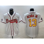 Atlanta Braves #13 Ronald Acuna Jr White Gold 2021 World Series Champions Stitched Cool Baseball Jersey