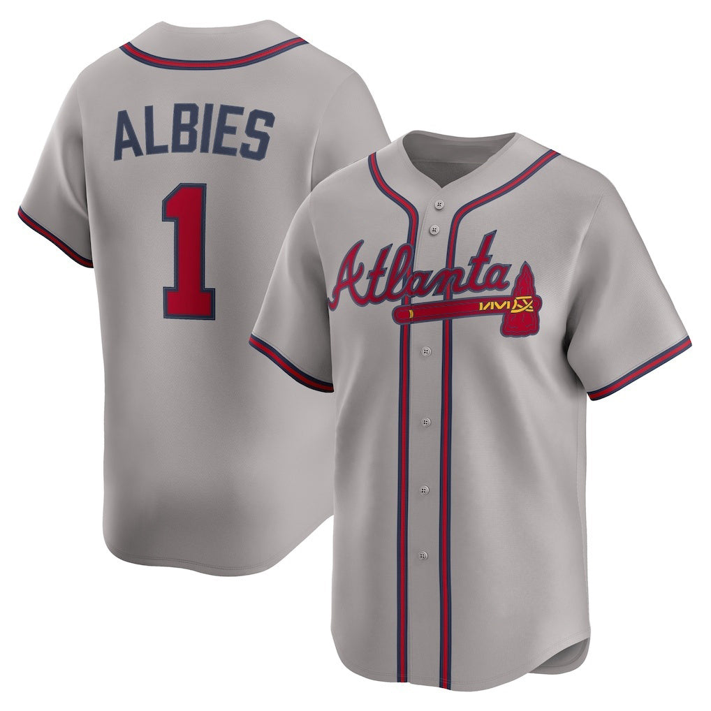 Atlanta Braves #1 Ozzie Albies Gray Road Limited Player Baseball Jersey