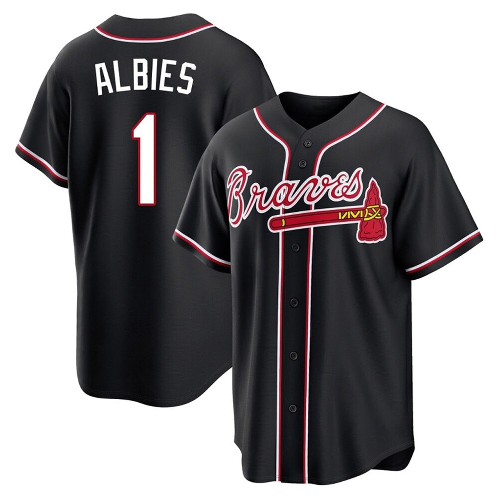 Atlanta Braves #1 Ozzie Albies Player Black Fashion Out Game Stitched Baseball Jersey
