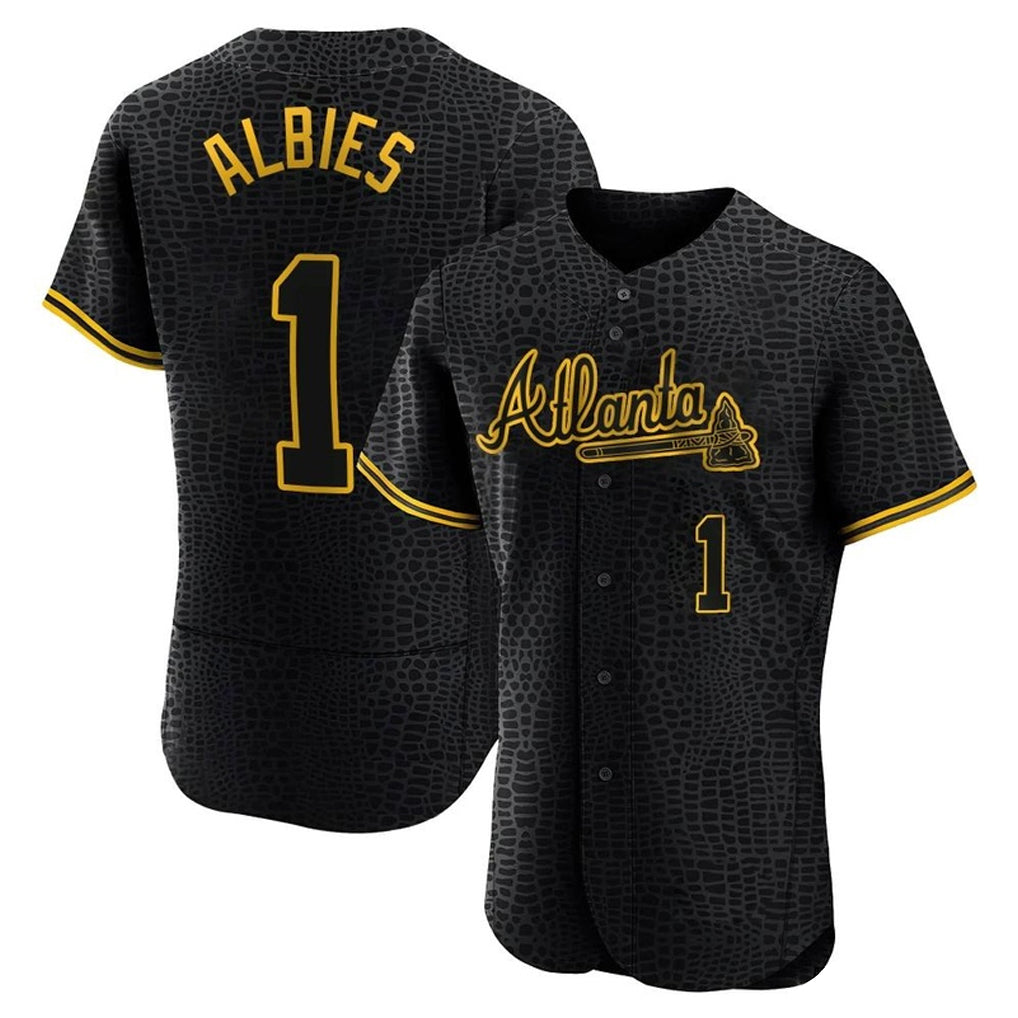 Atlanta Braves #1 Ozzie Albies Player Black Snake Skin City Limited Elite Home Game Stitched Baseball Jersey