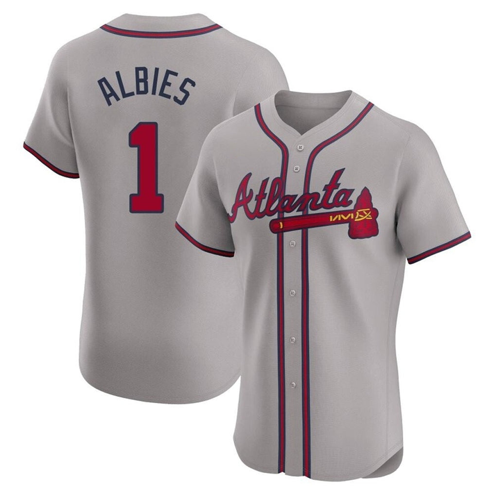 Atlanta Braves #1 Ozzie Albies Player Gray Limited Elite Home Game Stitched Baseball Jersey