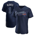 Atlanta Braves #1 Ozzie Albies Player Navy Alternate Limited Elite Home Game Stitched Baseball Jersey