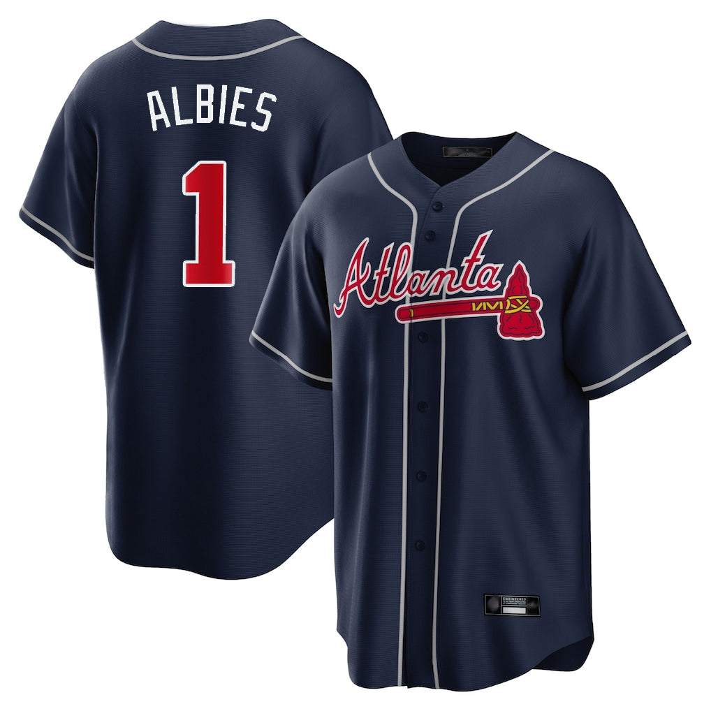 Atlanta Braves #1 Ozzie Albies Player Navy Home Game Stitched Baseball Jersey