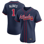 Atlanta Braves #1 Ozzie Albies Player Navy Limited Elite Home Game Stitched Baseball Jersey