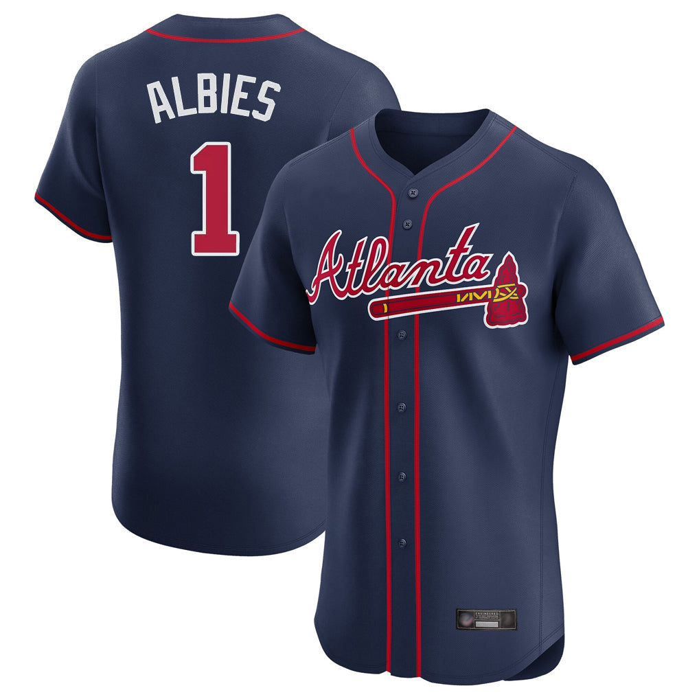 Atlanta Braves #1 Ozzie Albies Player Navy Limited Elite Home Game Stitched Baseball Jersey