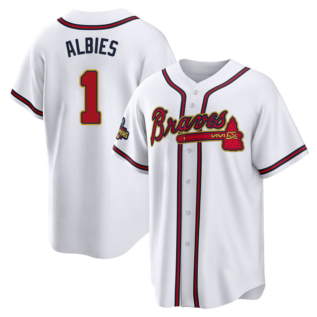 Atlanta Braves #1 Ozzie Albies Player White Gold Home Game Stitched Baseball Jersey