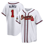 Atlanta Braves #1 Ozzie Albies Player White Gold Home Game Stitched Baseball Jersey