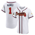 Atlanta Braves #1 Ozzie Albies Player White Gold Limited Elite Home Game Stitched Baseball Jersey