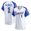 Atlanta Braves #1 Ozzie Albies Player White Throwback Cooperstown Collection T-shirt Game Stitched Baseball Jersey