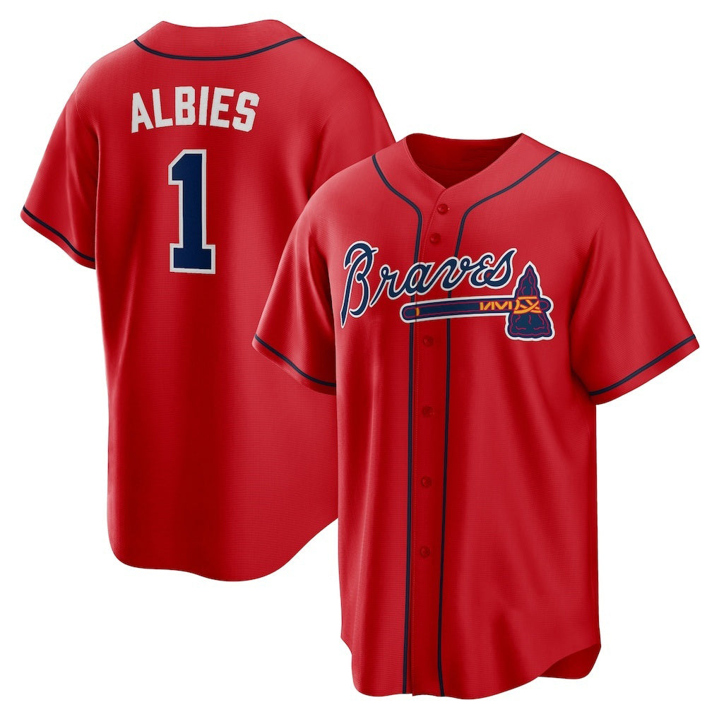 Atlanta Braves #1 Ozzie Albies Red Alternate 2 Replica Baseball Jersey