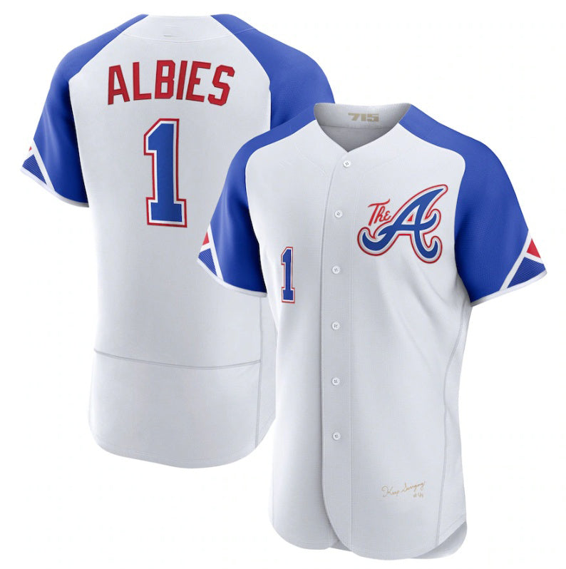 Atlanta Braves #1 Ozzie Albies White 2023 City Connect Flex Base Stitched Baseball Jersey