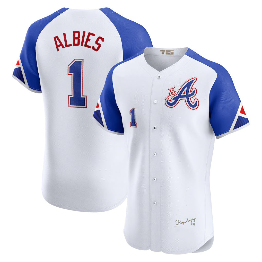 Atlanta Braves #1 Ozzie Albies White City Connect Elite Player Baseball Jersey