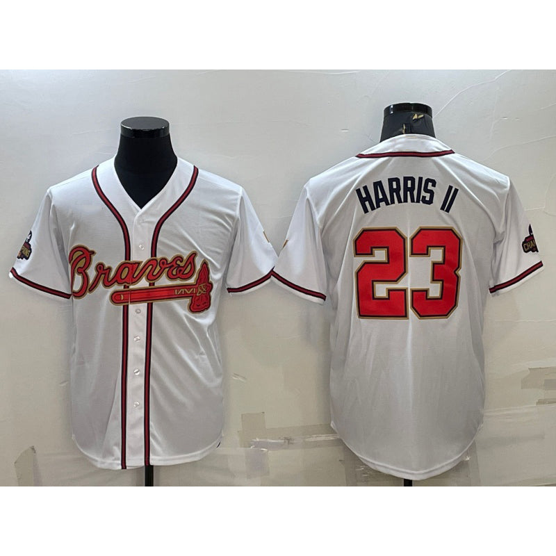 Atlanta Braves #23 Michael Harris II White Gold World Series Champions Program Cool Base Stitched Baseball Jersey