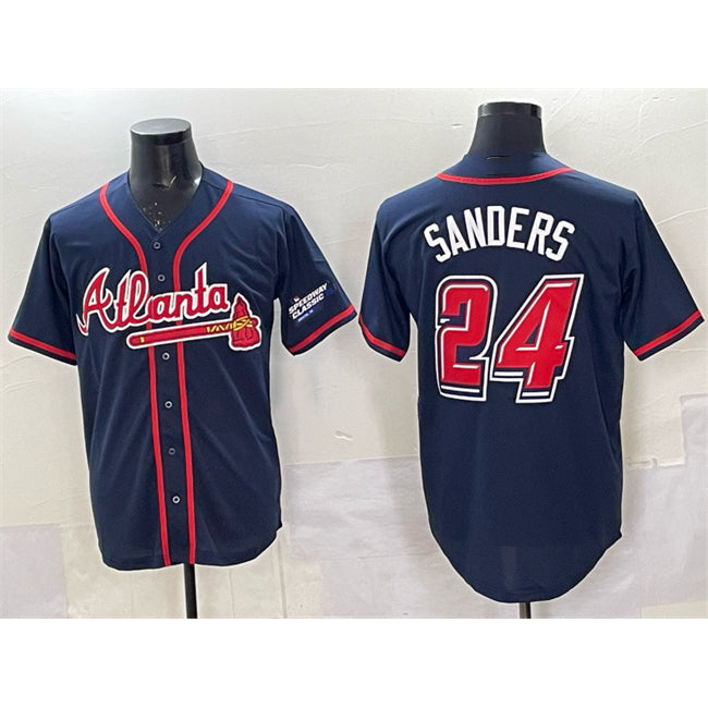 Atlanta Braves #24 Deion Sanders Navy 2025 Speedway Classic Alternate Stitched Baseball Jersey