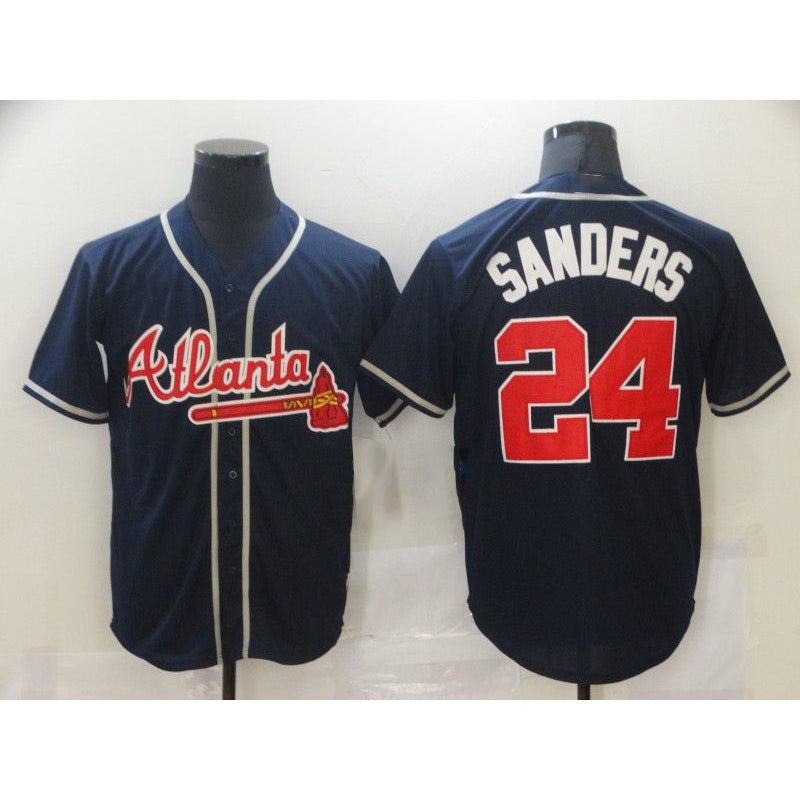 Atlanta Braves #24 Deion Sanders Blue Game Baseball Jersey