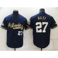 Atlanta Braves #27 Austin Riley 2022 Navy Blue 2021 World Series Champions Golden Edition Stitched Cool Baseball Jersey