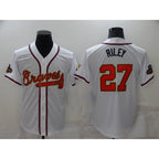 Atlanta Braves #27 Austin Riley 2022 White Gold World Series Champions Program Cool Base Stitched Baseball Jersey