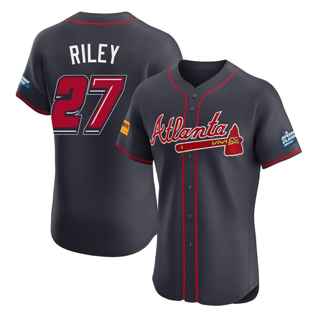 Atlanta Braves #27 Austin Riley Player Navy 2025 Speedway Classic Limited Elite Home Game Stitched Baseball Jersey
