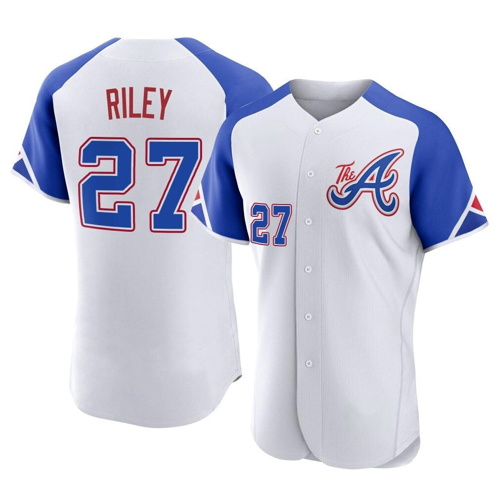 Atlanta Braves #27 Austin Riley Player White City Connect Limited Elite Home Game Stitched Baseball Jersey