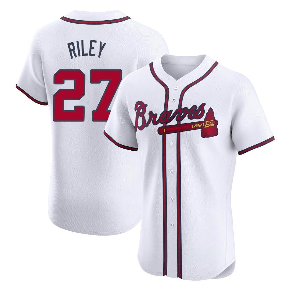 Atlanta Braves #27 Austin Riley Player White Limited Elite Home Game Stitched Baseball Jersey