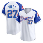Atlanta Braves #27 Austin Riley Player White Throwback Cooperstown Collection T-shirt Game Stitched Baseball Jersey