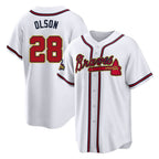 Atlanta Braves #28 Matt Olson Player White Gold Home Game Stitched Baseball Jersey