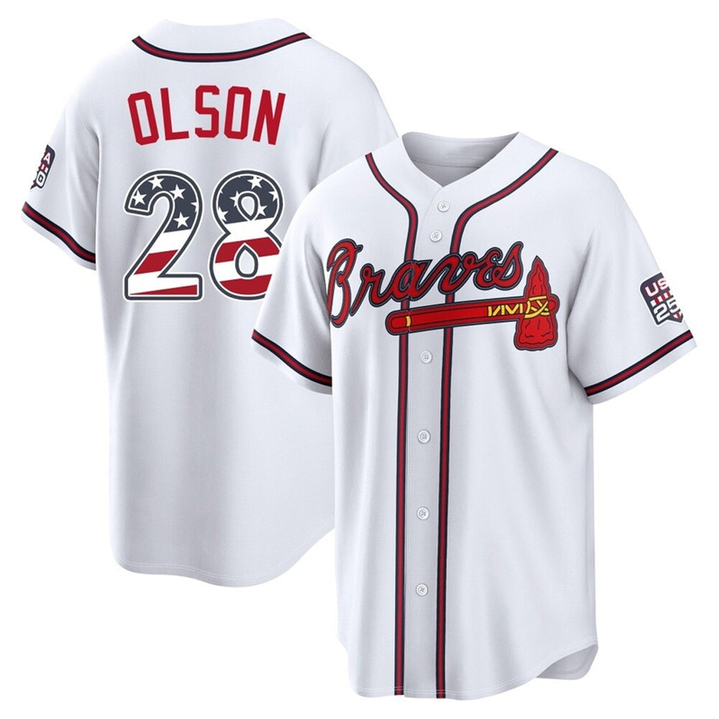 Atlanta Braves #28 Matt Olson Player White USA 250 Fourth Of July Limited Home Game Stitched Baseball Jersey