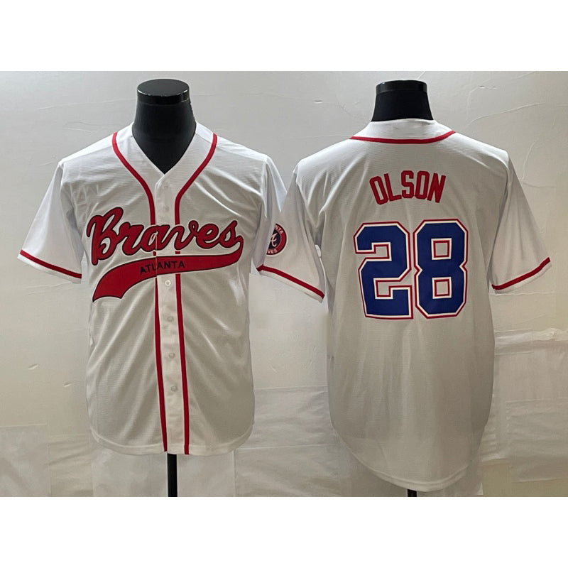 Atlanta Braves #28 Matt Olson White Cool Base With Patch Stitched Baseball Jersey