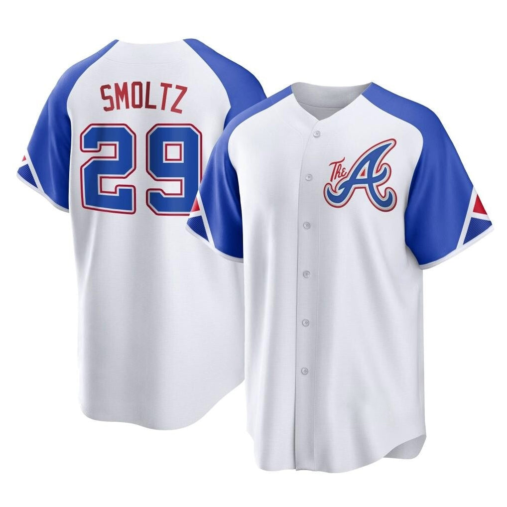 Atlanta Braves #29 John Smoltz Player White City Connect Home Game Stitched Baseball Jersey