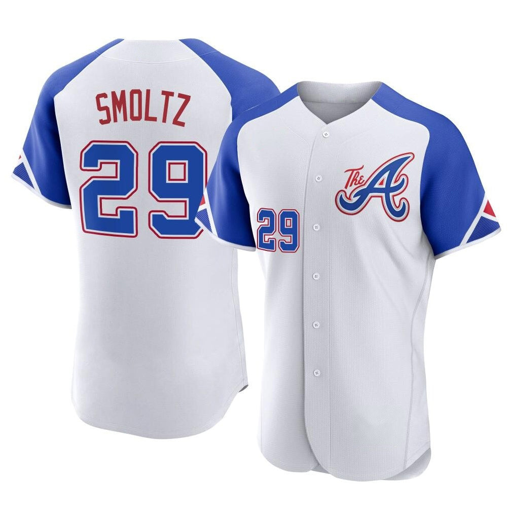 Atlanta Braves #29 John Smoltz Player White City Connect Limited Elite Home Game Stitched Baseball Jersey