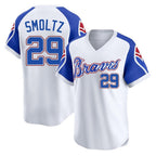 Atlanta Braves #29 John Smoltz Player White Throwback Cooperstown Collection T-shirt Game Stitched Baseball Jersey