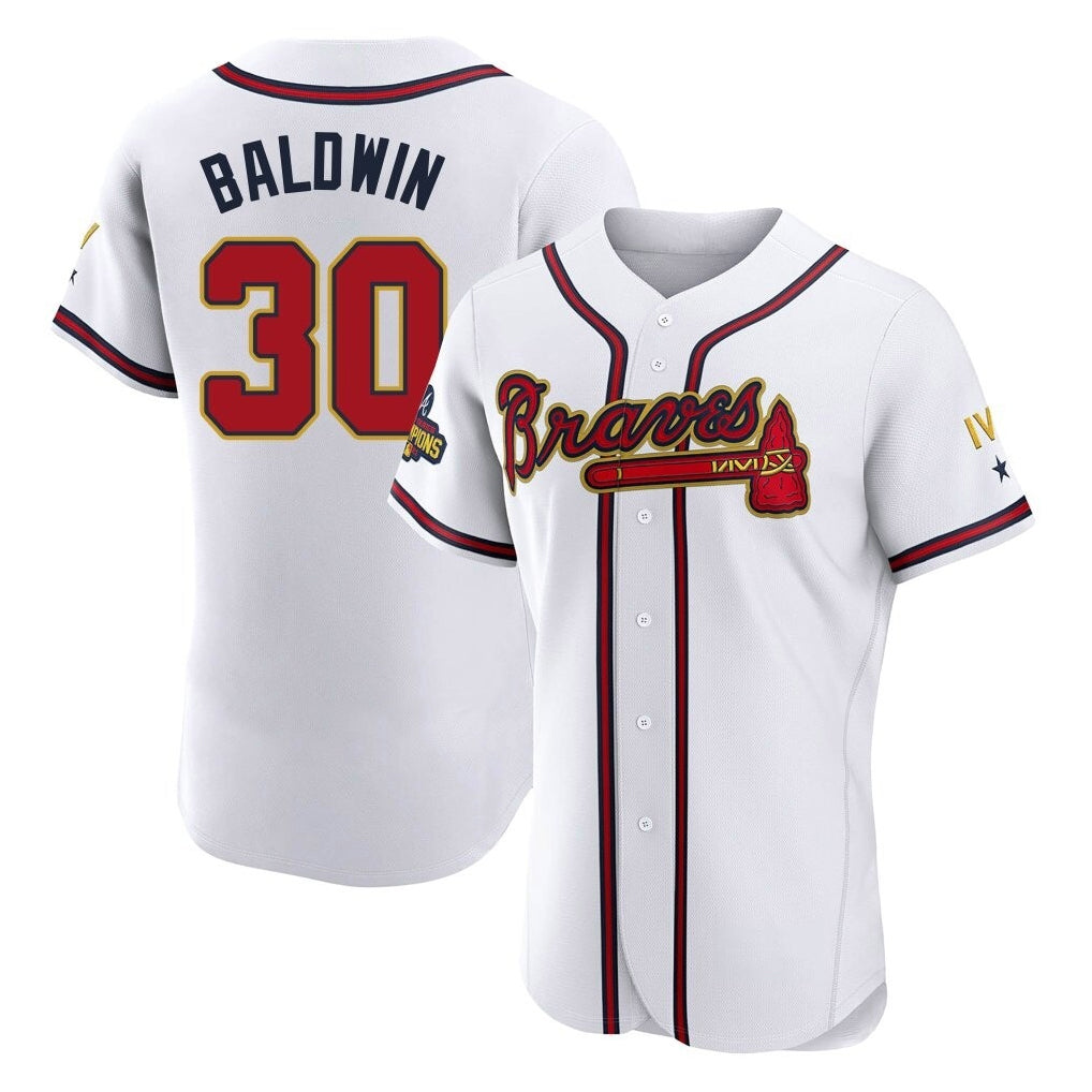 Atlanta Braves #30 Drake Baldwin Player White Gold Limited Elite Home Game Stitched Baseball Jersey