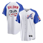 Atlanta Braves #30 Drake Baldwin Player White USA 250 Fourth Of July City Connect Home Game Stitched Baseball Jersey