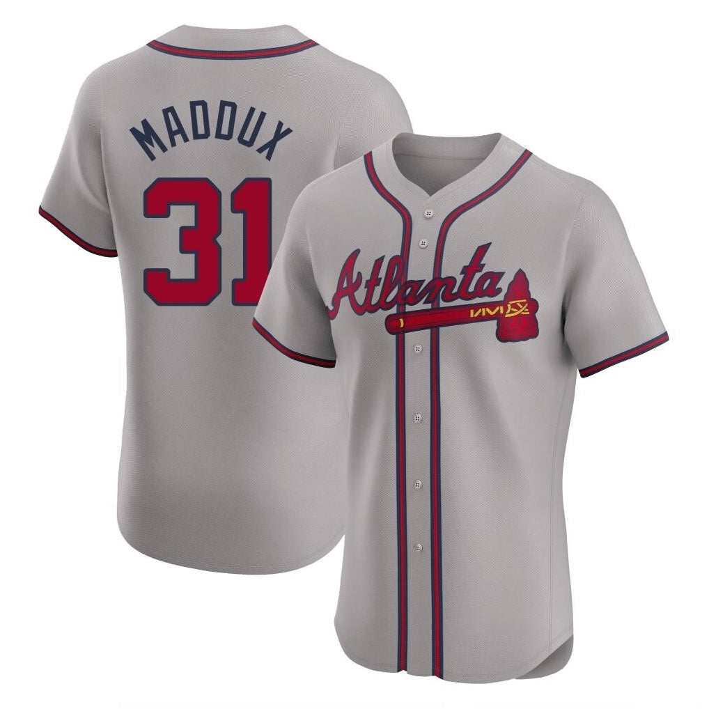 Atlanta Braves #31 Greg Maddux Player Gray Limited Elite Home Game Stitched Baseball Jersey