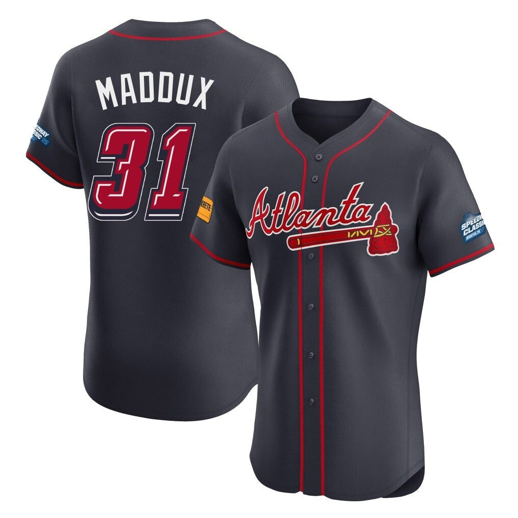 Atlanta Braves #31 Greg Maddux Player Navy 2025 Speedway Classic Limited Elite Home Game Stitched Baseball Jersey