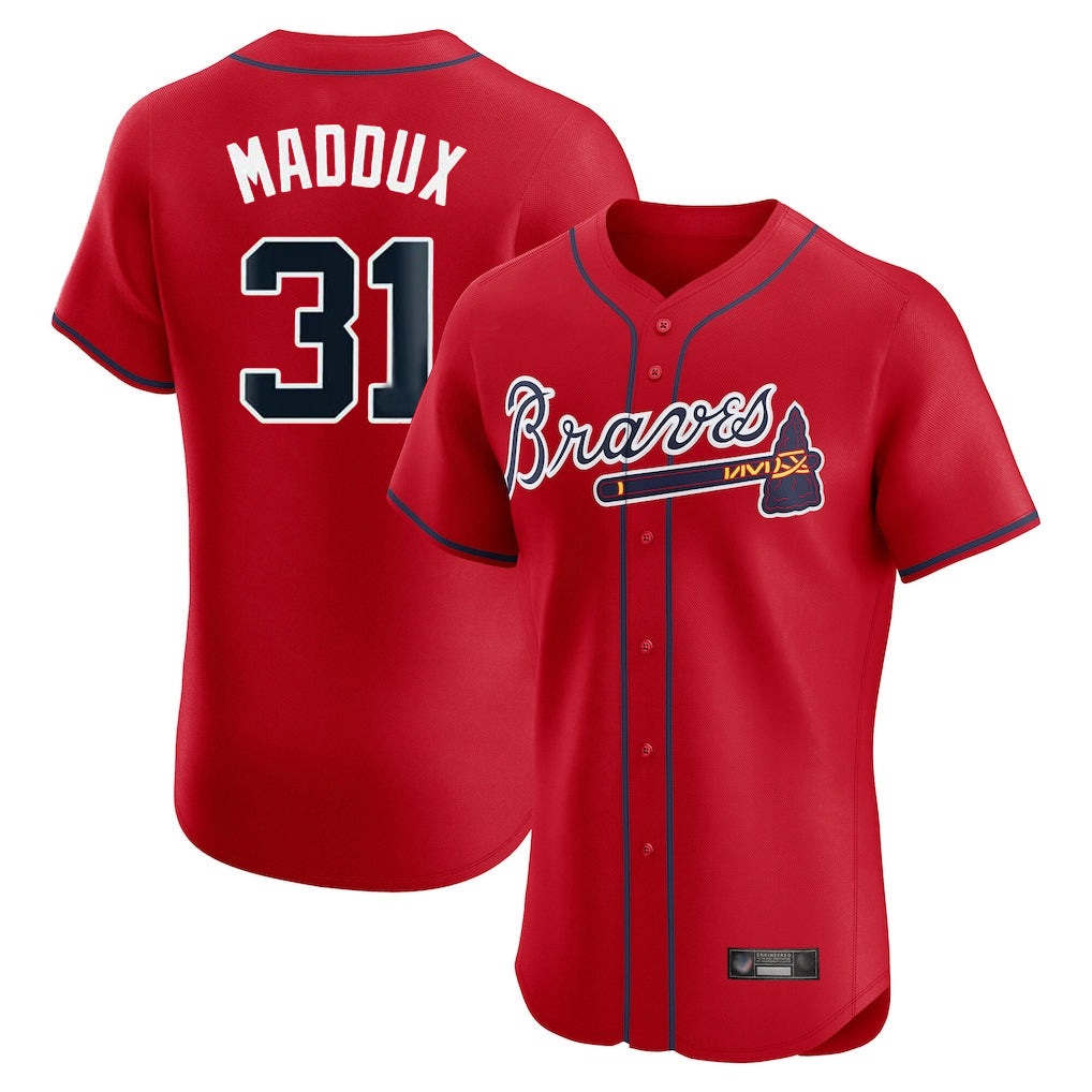 Atlanta Braves #31 Greg Maddux Player Red Limited Elite Home Game Stitched Baseball Jersey