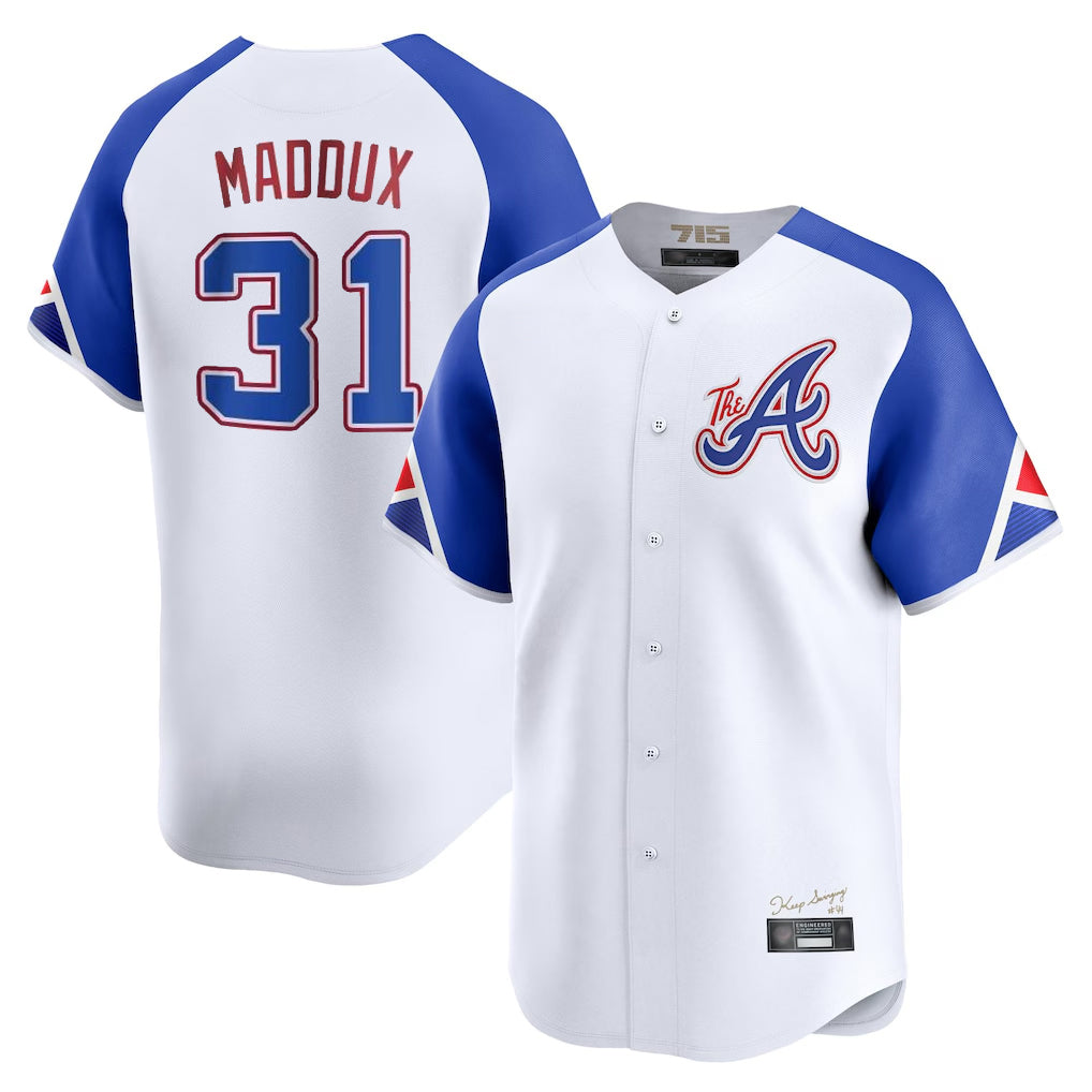 Atlanta Braves #31 Greg Maddux Player White City Connect Limited Home Game Stitched Baseball Jersey