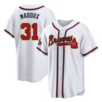Atlanta Braves #31 Greg Maddux Player White Gold Home Game Stitched Baseball Jersey